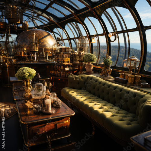  A steam-powered dirigible lounge with a breathtaking 