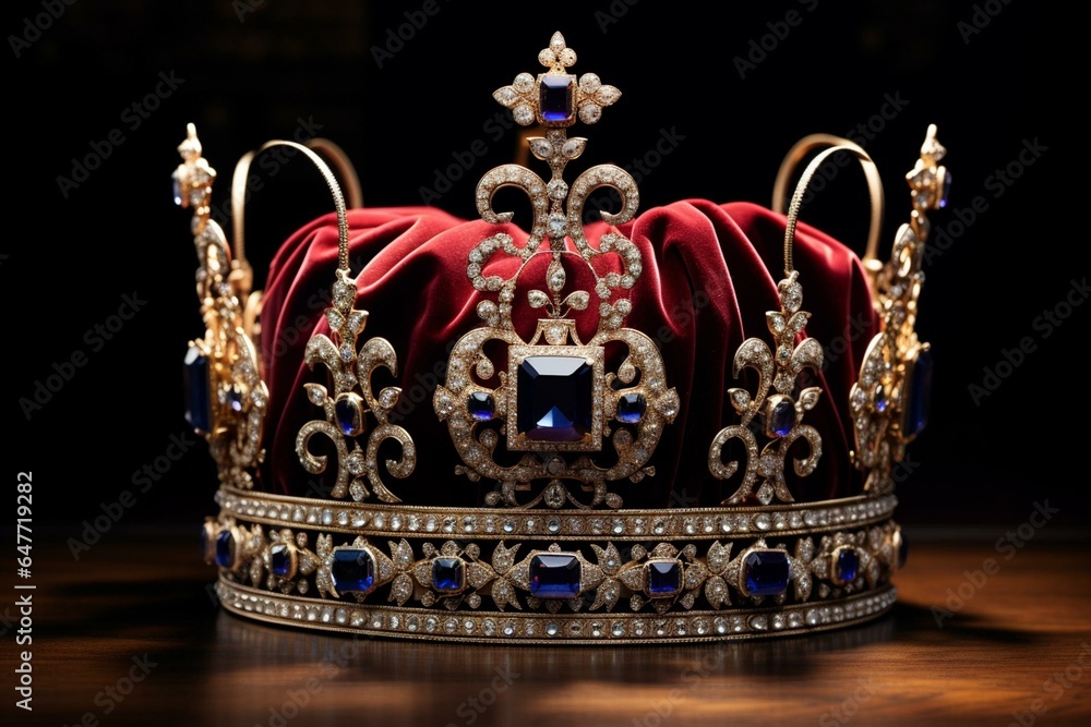 Image of regal crown produced using advanced techniques. Generative AI