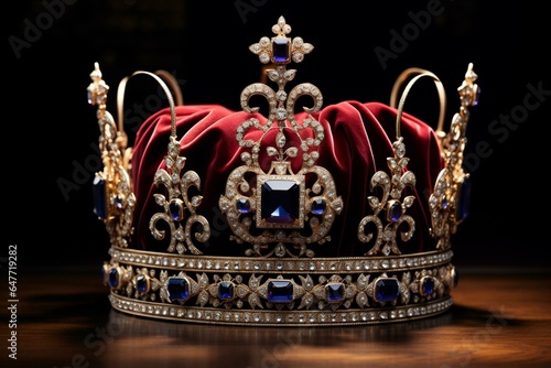 Image of regal crown produced using advanced techniques. Generative AI