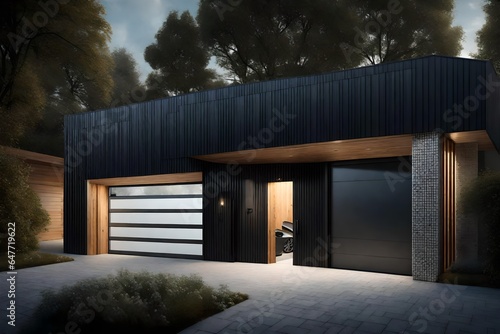 A captivating image of a contemporary garage exterior, highlighting its modern architectural beauty. © Imtisal