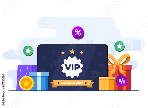 Loyalty program bonus card concept flat illustration vector template, Earn points and gold coins, Bonus cashback income, Reward points, 