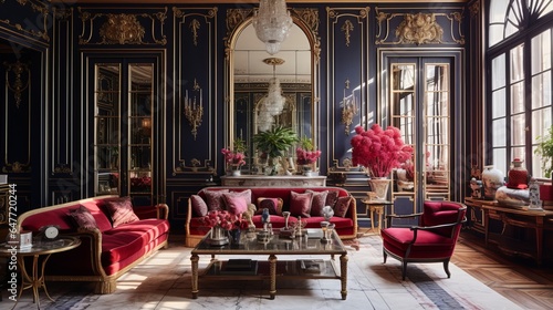  opulent, antiques - filled apartment redefines parisian style in bold, rich colors, 16:9, high quality  photo