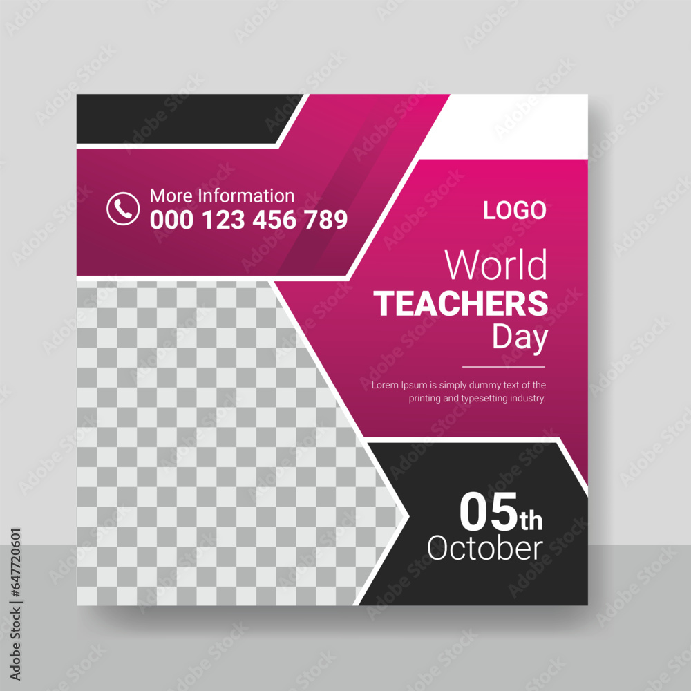 World Teachers day Social media posts banner template design, education, study square poster design