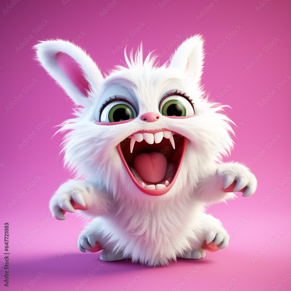 Fototapeta premium 3d cute cartoon rabbit monster realistic 3d monster 