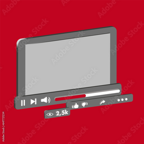 Video media player interface 3d render	