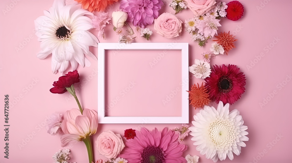 Flowered White Border Frame Generative AI Flowered White Border Frame Generative AI