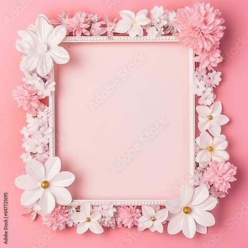 Flowered White Border Frame Generative AI
