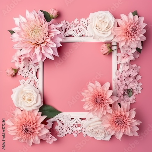 Flowered White Border Frame Generative AI