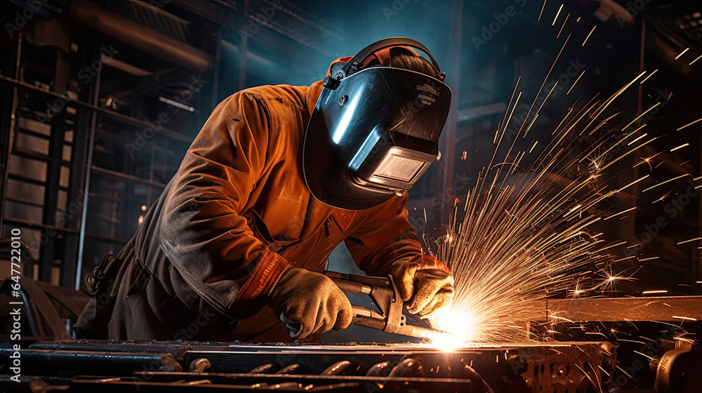 Workers and welders who perform arc welding in factories. AI Generative Workers and welders who perform arc welding in factories. AI Generative