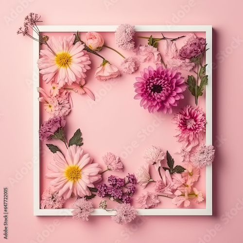 Flowered White Border Frame Generative AI