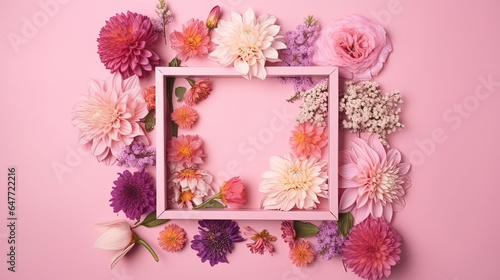 Flowered White Border Frame Generative AI