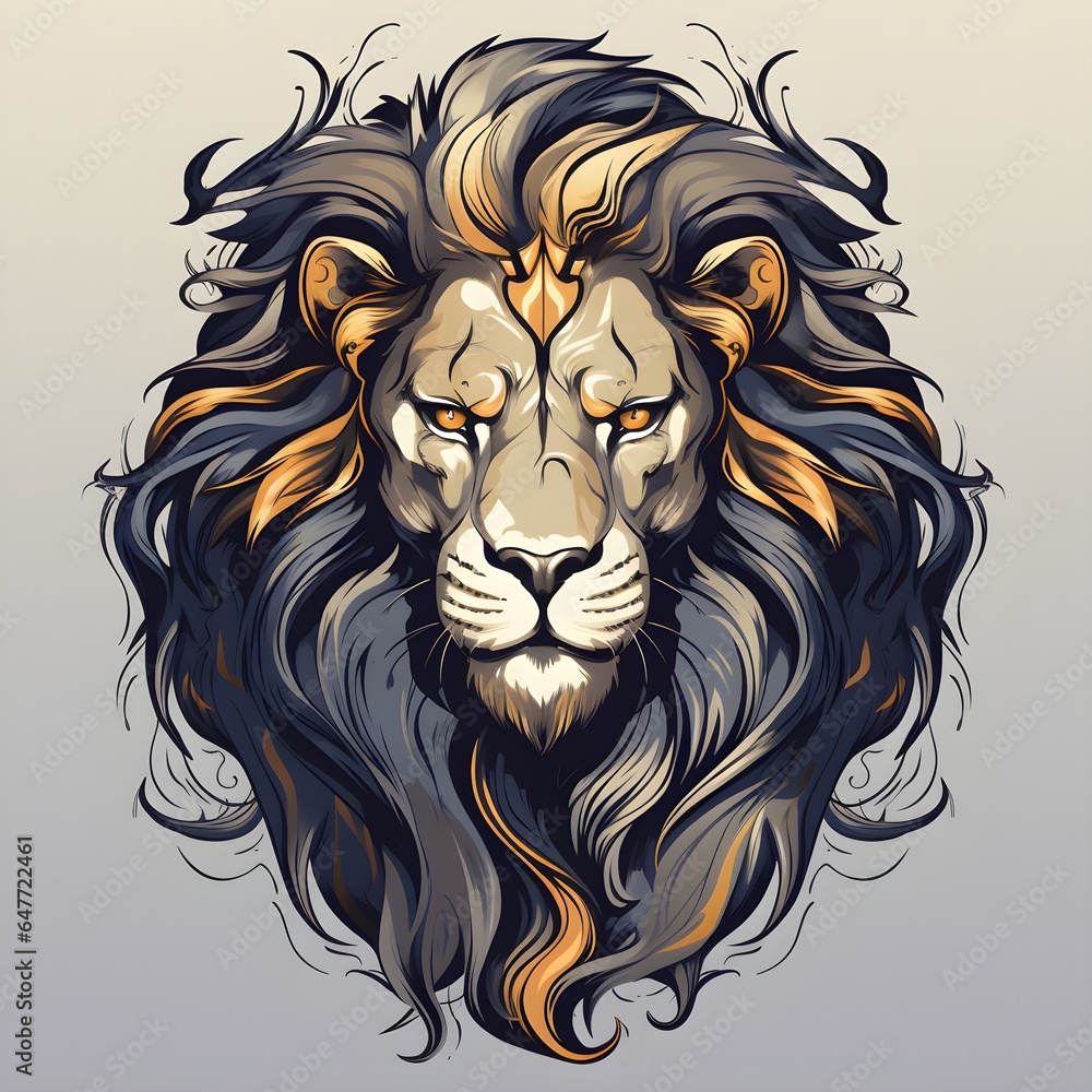 Colorful poster with lion portrait isolated on white background