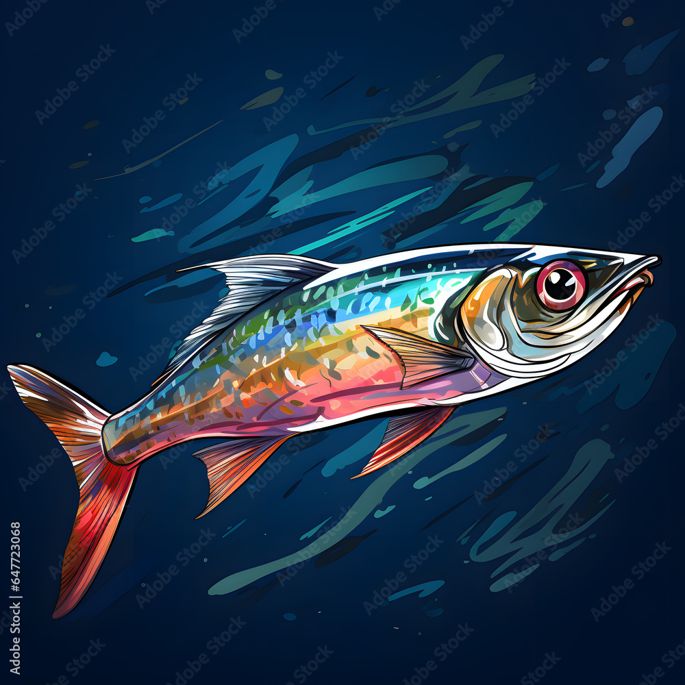 Fototapeta premium Colorful poster with fish in vector design style isolated on black background