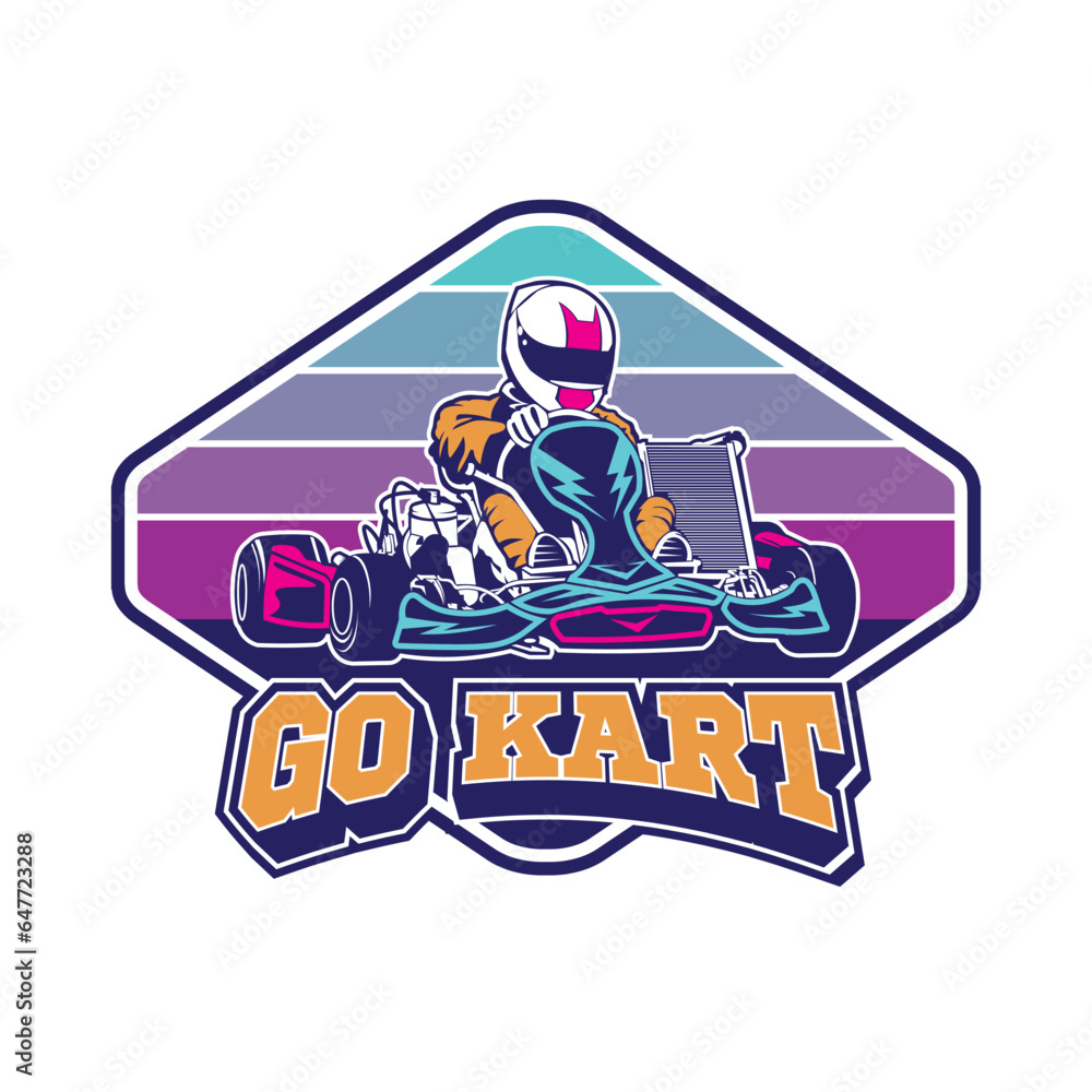 go kart racing vector illustration, perfect for t-shirt design and team logo design - obrazy, fototapety, plakaty 