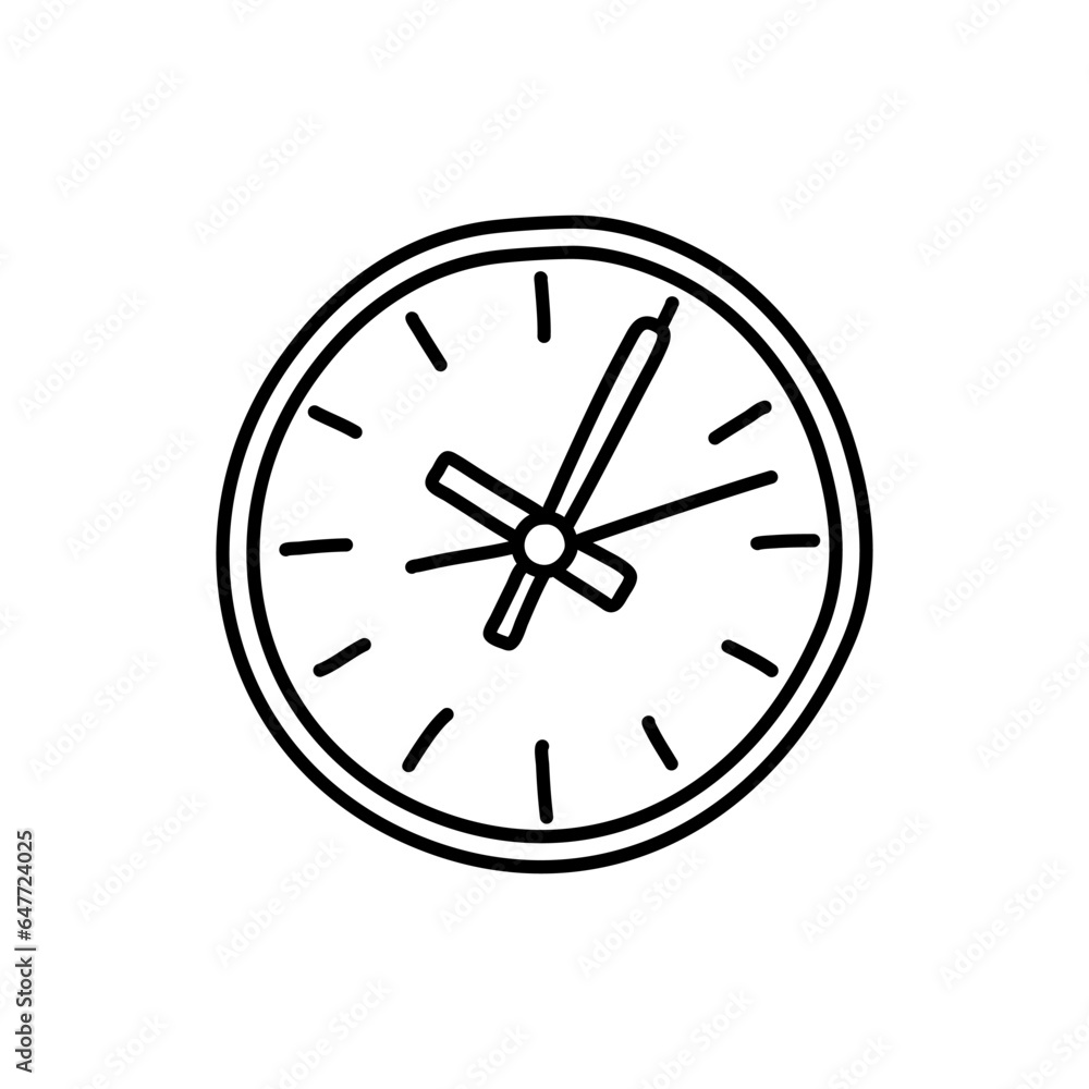 Hand drawn wall clock doodle icon. Vector illustration isolated on white background. Hand drawn wall clock doodle icon. Vector illustration isolated on white background.