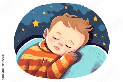 cartoon style of little boy sleeping