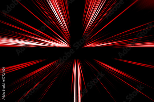 Abstract surface of radial zoom blur in red and white colors on a black background. Vivid background with radial, diverging, converging lines