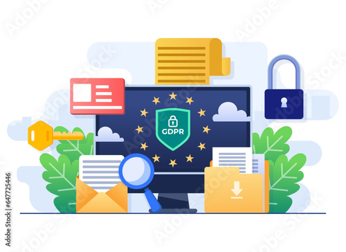 GDPR, General Data Protection Regulation, Network data security, Confidential data protection, Web security,Cyber security technology concept flat illustration for landing page, website banner design 