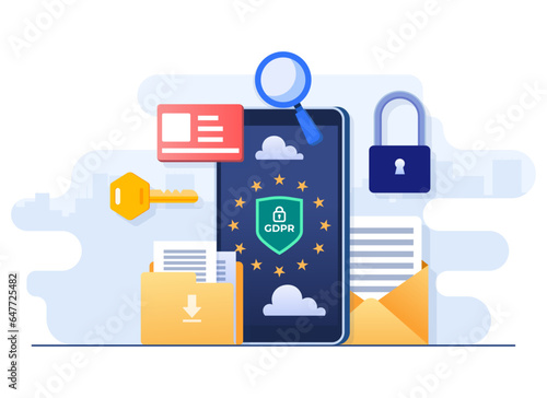 GDPR, General Data Protection Regulation, Network data security, Confidential data protection, Web security,Cyber security technology concept flat illustration for landing page, website banner design 