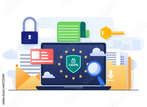 GDPR, General Data Protection Regulation, Network data security, Confidential data protection, Web security,Cyber security technology concept flat illustration for landing page, website banner design 