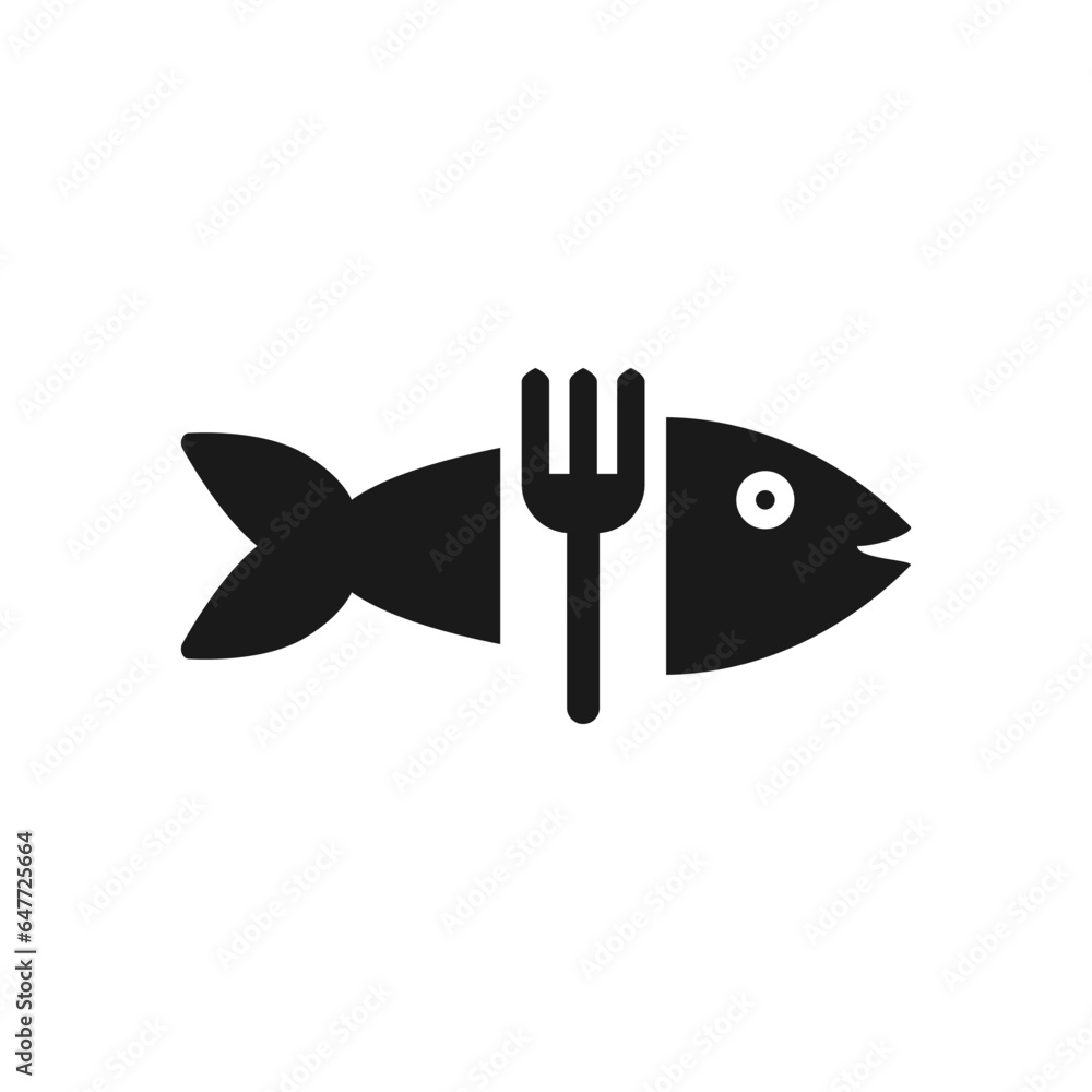 Fototapeta premium Fish silhouette with fork. Simple minimal vector design. 