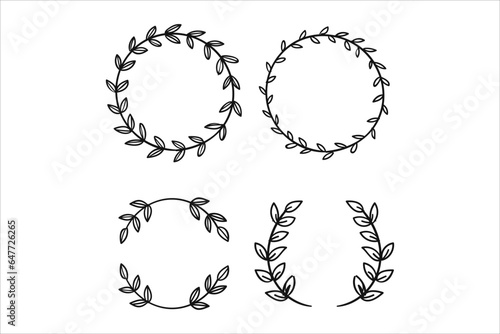 Hand drawn vector floral wreath, Floral wreath with leaves for wedding and celebration. Decorative elements for the design of cards, invitations
