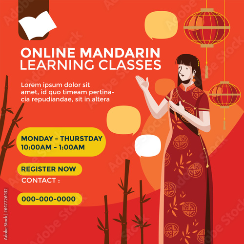 Online Mandarin Learning Course Webinar Poster Design great for Social Media Post Template