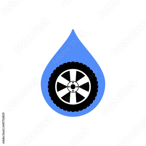 Car wheel with a drop. Vector.