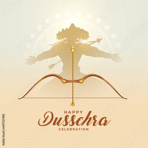 traditional dussehra festival card with ravan and bow arrow