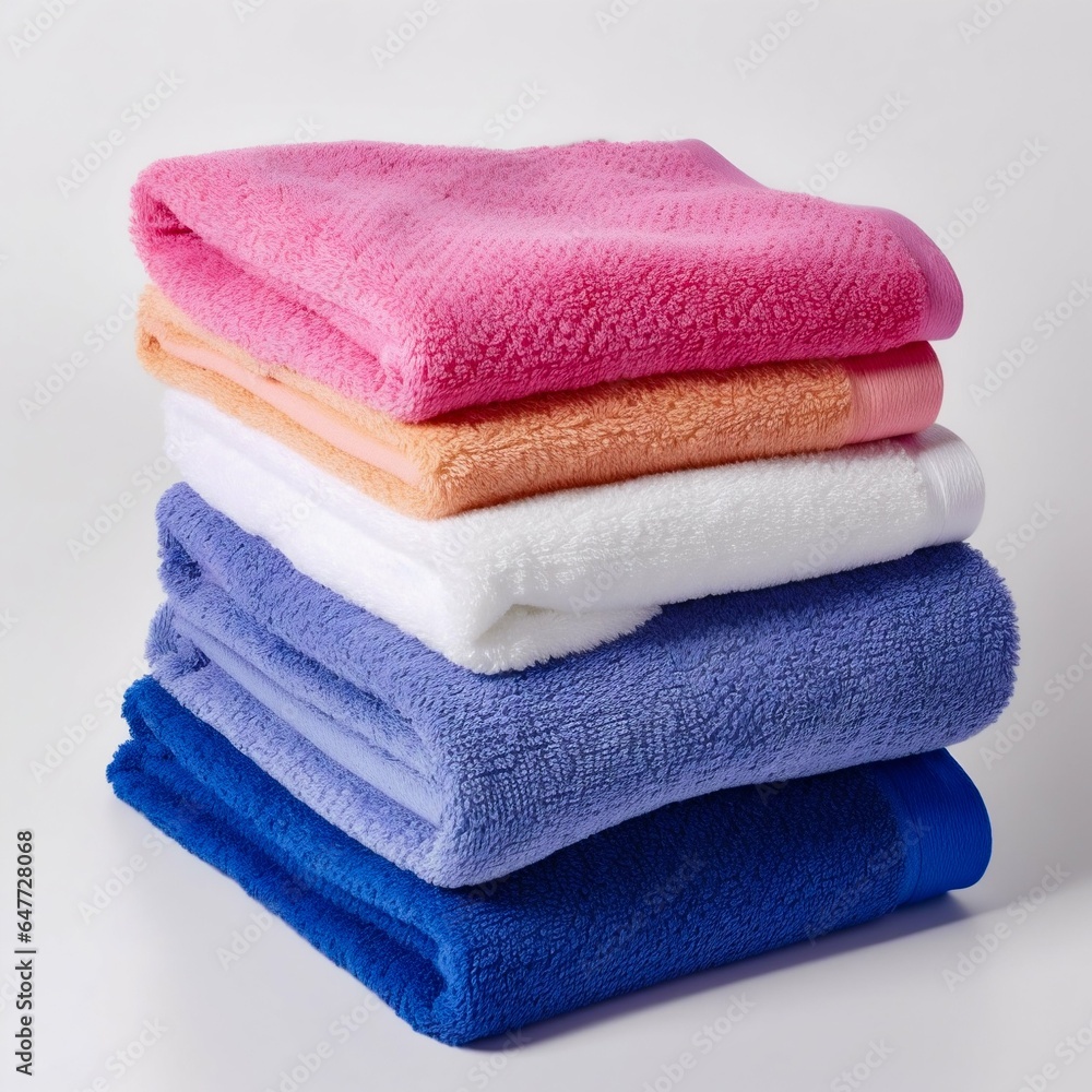Stack of colorful towels isolated on white background Stack of colorful towels isolated on white background