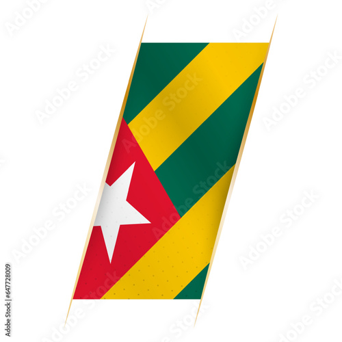 Togo flag in the form of a banner with waving effect and shadow.