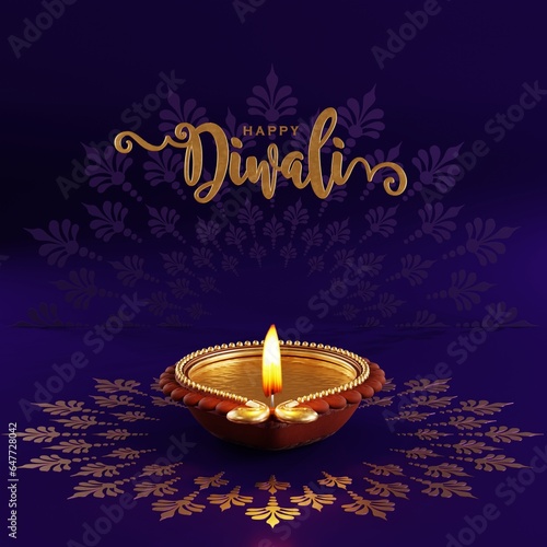 3D rendering for diwali festival Diwali, Deepavali or Dipavali the festival of lights india with gold diya patterned on color Background.
