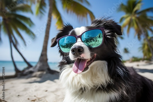 Dog in sunglasses on the beach. © BetterPhoto
