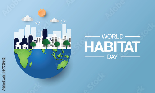 World Habitat Day design. It features different types of house and environment on half globe. Vector illustration