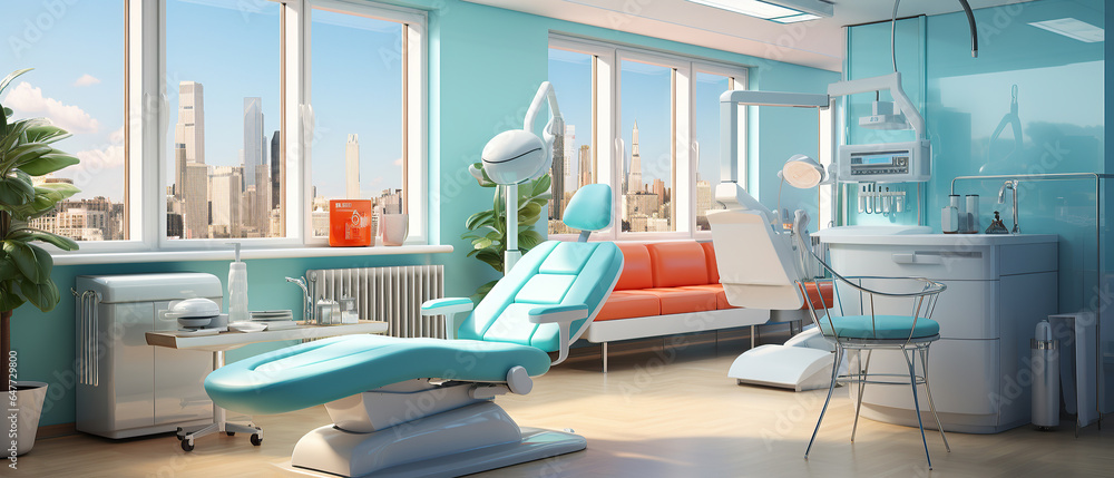 A dentist's office and dental engine poster with copy space A dentist's office and dental engine poster with copy space