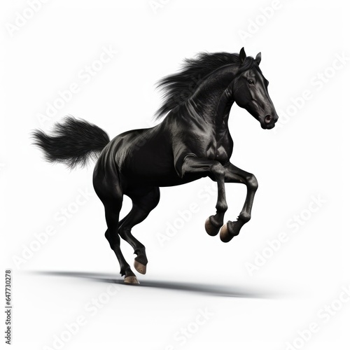 black horse 3d jump on white background
