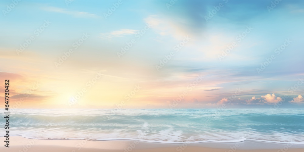 blur shot of beach with blue sky and sea waves