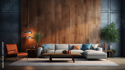 Fototapeta Naklejka Na Ścianę i Meble -  Interior Design: Living room with big empty wall.