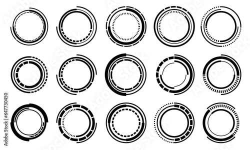 Set of sci fi black circle user interface elements technology futuristic design modern creative on white background vector