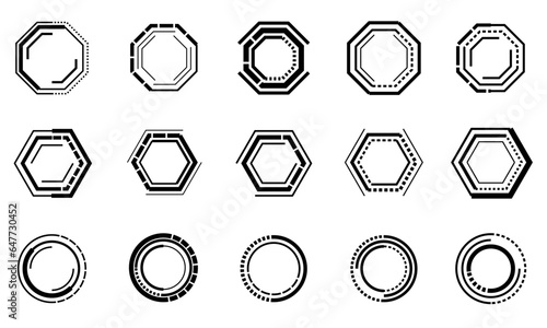 Set of sci fi black geometric user interface elements technology futuristic design modern creative on white background vector