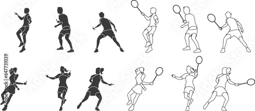 silhouettes of people player badminton