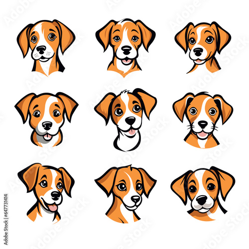 Dog head collection, Jack Russell Terrier face set vect illustration