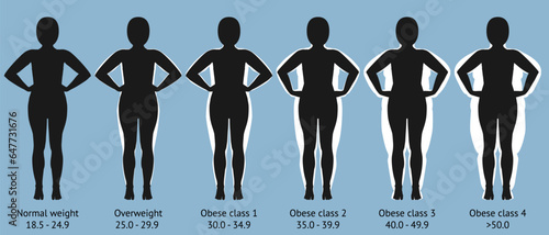 Female figures with normal weight, overweight and obesity