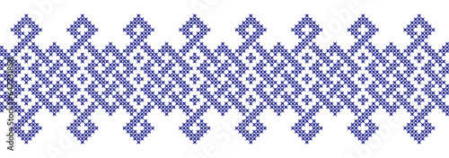 Embroidered cross-stitch geometric weaving seamless border pattern
