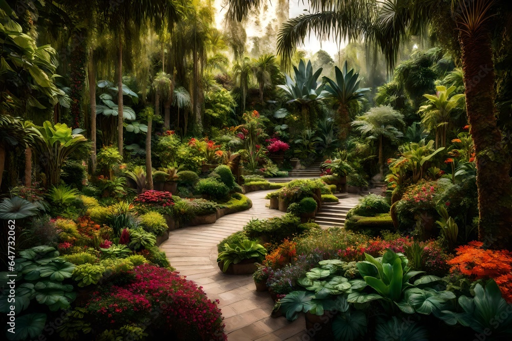 botanical garden with trees and flowers