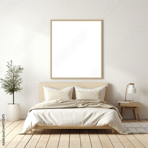 Serene Cream and Beige Bedroom with Minimalist Wall Decor Mockup