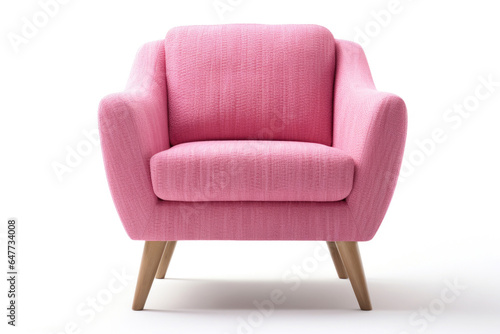 Club Chair in Soft Vibrant Pink Woven Fabric Isolated on White background. Generative Ai
