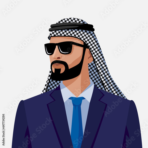 Arabian businessman in sunglasses in traditional clothes