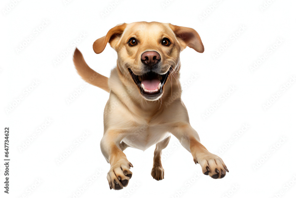 Labrador Retriever Dog Jumping on White Background
