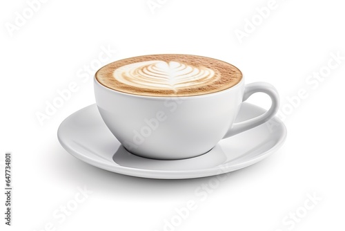 Cappuccino filled cup isolated on white background.